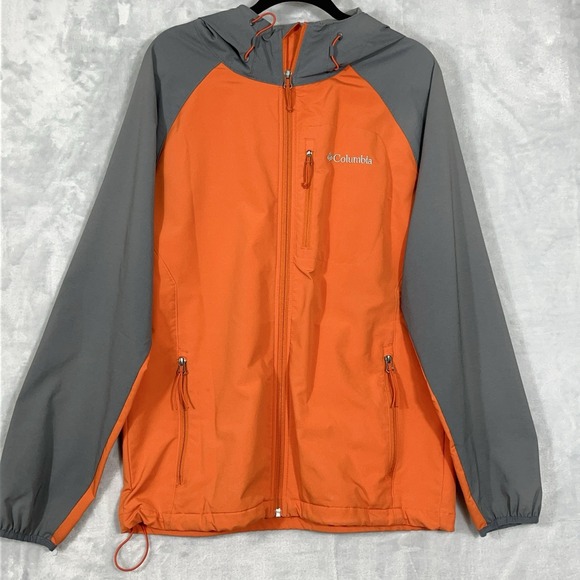 Columbia Mens Jacket L Windbreaker Orange Grey Full Zip Outdoor Hiking Gorpcore - Picture 2 of 10